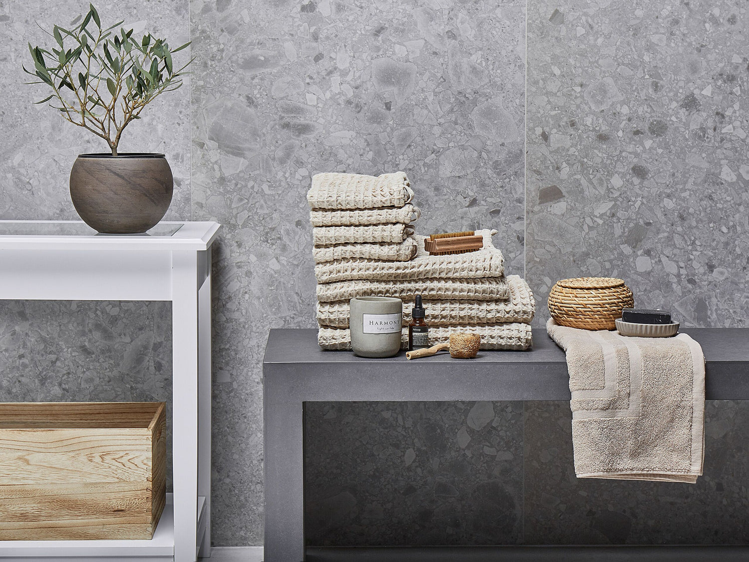 Beliani - AREORA - Handdoek set van 9 - Beige - Katoen