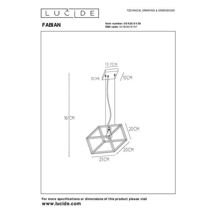 Lucide FABIAN Hanglamp - Zwart