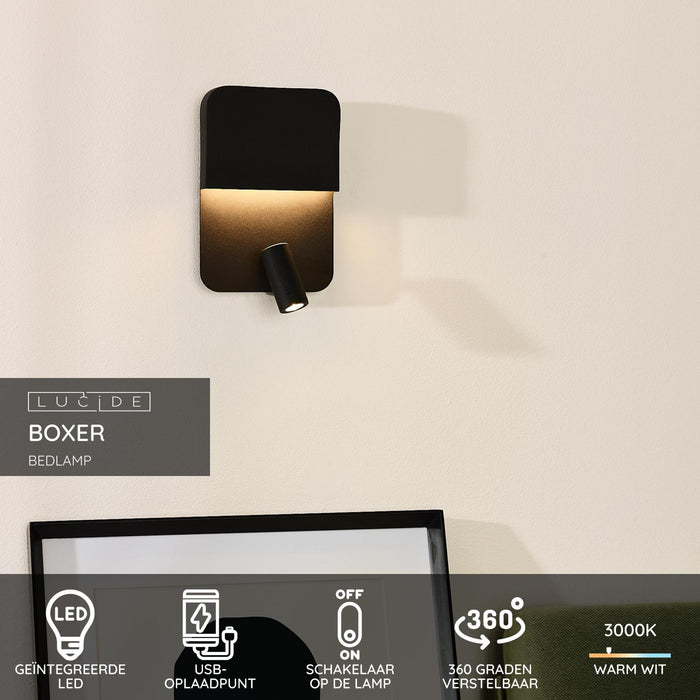 Lucide BOXER Bedlamp - Zwart