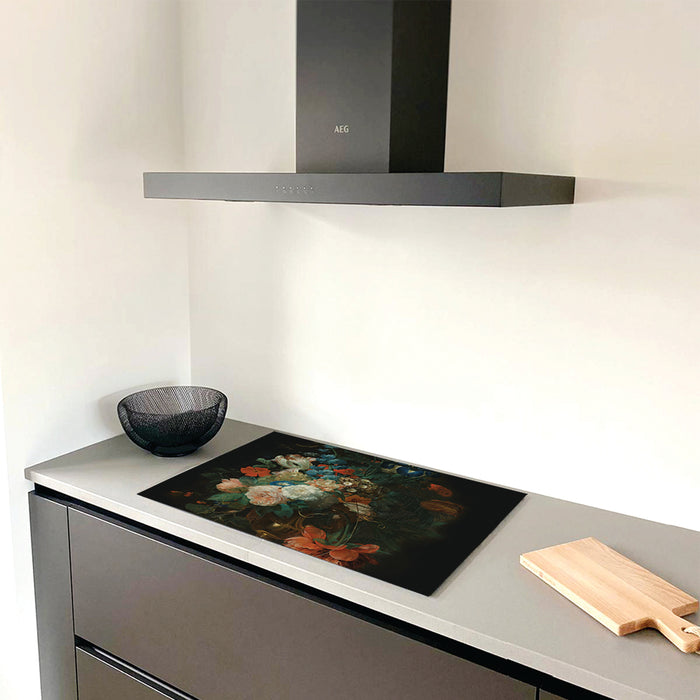 Inductie Beschermer - Exclusief - Boeket Zwart Print - 77x51cm