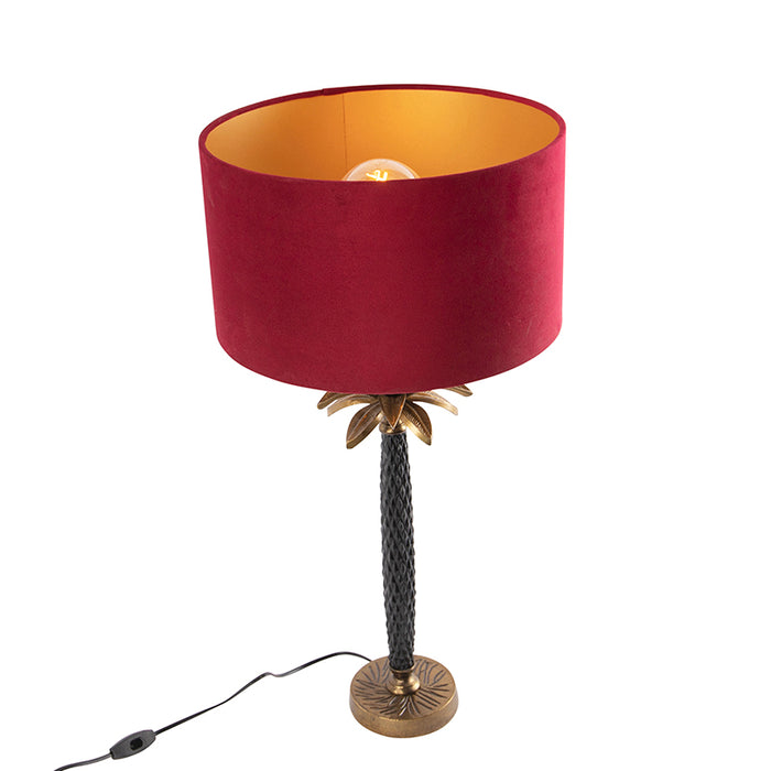 QAZQA Art Deco tafellamp brons met velours rode kap 35 cm - Areka