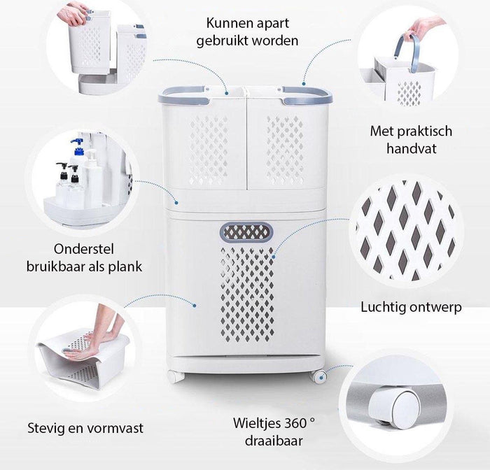 Sens Design Wassorteerder 3 vakken op wieltjes - 60L