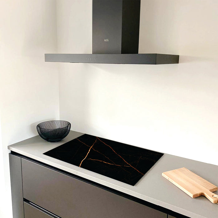 Inductie Beschermer - Exclusief - Marmer Zwart Koper Print - 81x52cm