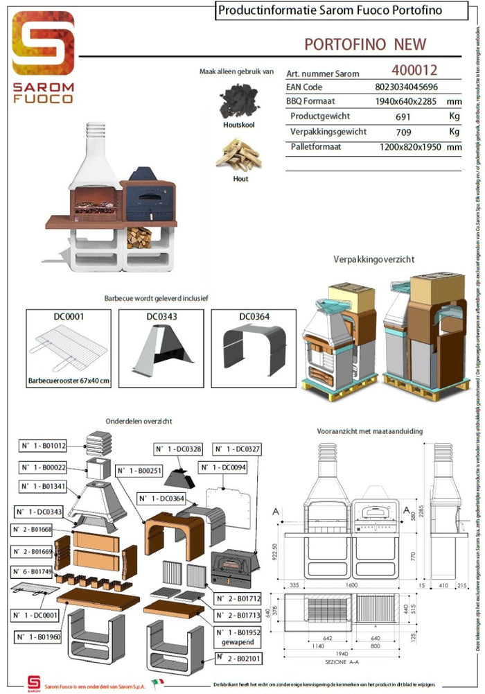 Sarom Fuoco - Betonnen barbecue - Pizzaoven - Portofino