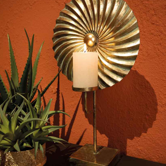 PTMD Xandro Theelichthouder Schelp - 29 x 16,5 x 52 cm - Metaal - Goud