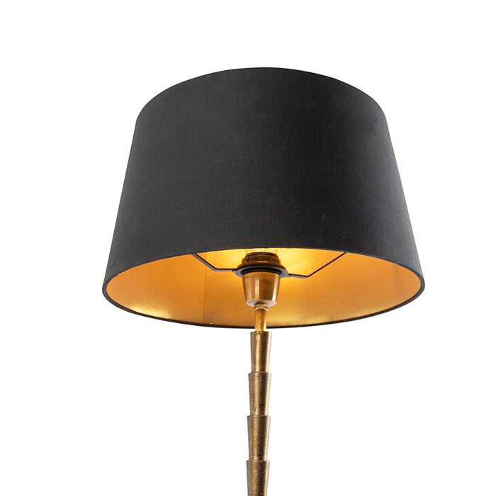 QAZQA Art deco tafellamp brons met katoenen kap zwart 35 cm - Pisos