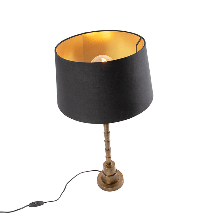 QAZQA Art deco tafellamp brons met katoenen kap zwart 35 cm - Pisos