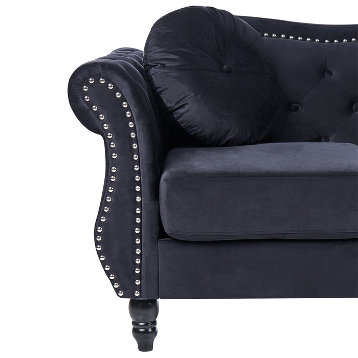 Beliani - SKIEN - Chesterfield bank - Zwart - Fluweel