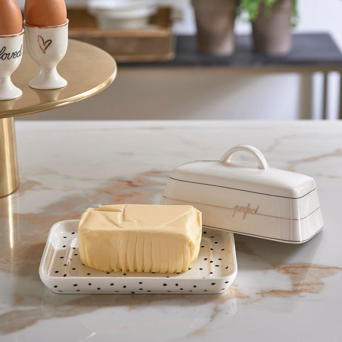 Riviera Maison Dots & Stripes Perfect Butter Dish -  18.0x12.5x9.0 cm
