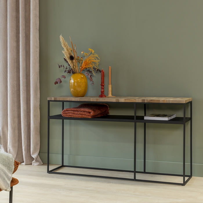 Duverger® Checked - Sidetable - greywash grijs - geblokt parket - zwar