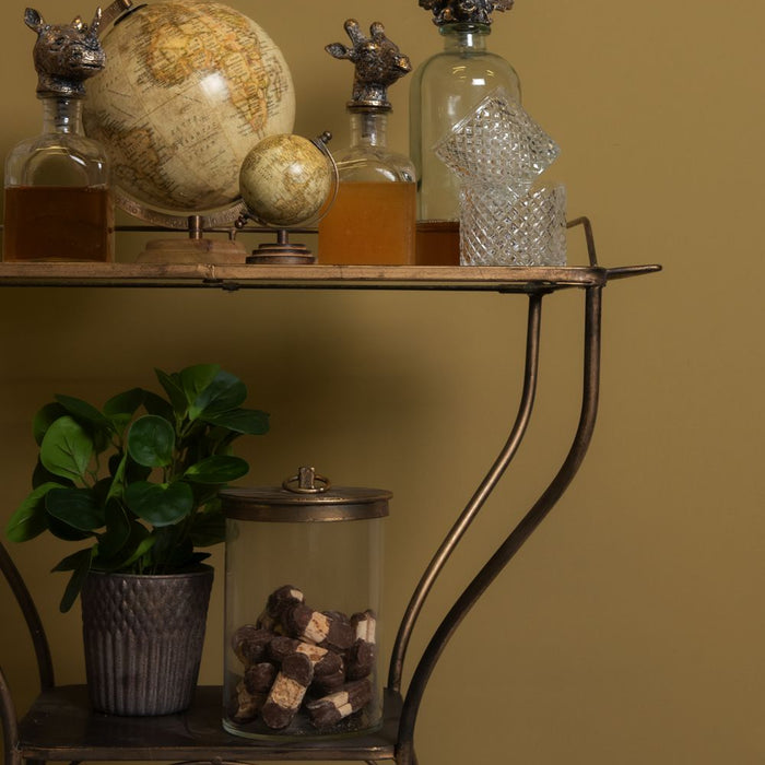 Clayre & Eef Theelichthouder  Ø 13x13 cm Koperkleurig Glas Rond