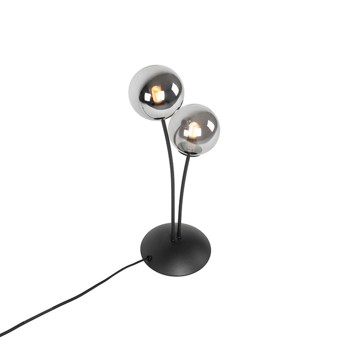 QAZQA Moderne tafellamp zwart 2-lichts met smoke glas - Athens