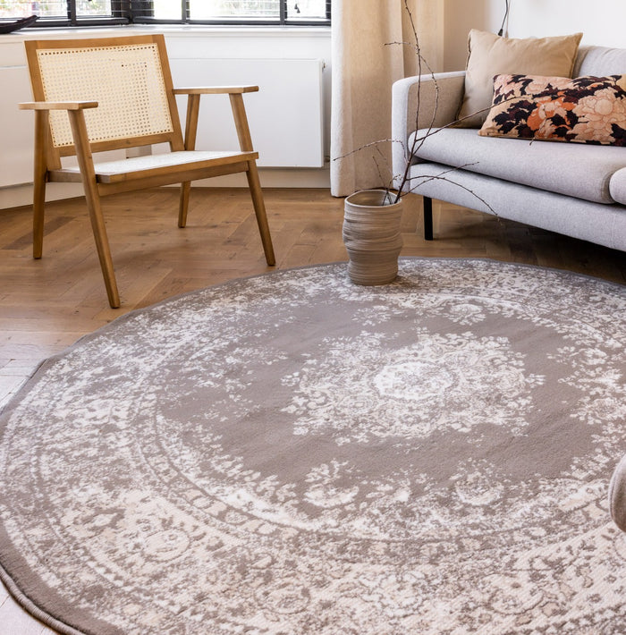 Interieur05 Rond Vintage Vloerkleed Keshan taupe|Bruin - 160  cm
