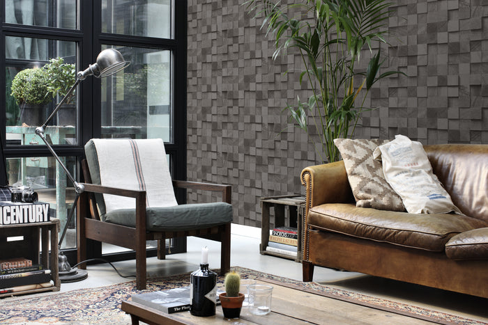 ESTAhome behang 3D-houtmotief zwart - 53 cm x 10,05 m - 138528