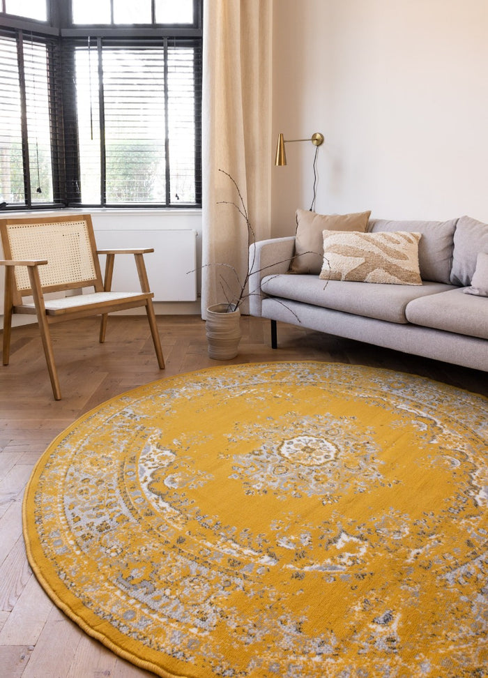 Interieur05 Rond Vintage Vloerkleed Keshan Geel - 190 cm