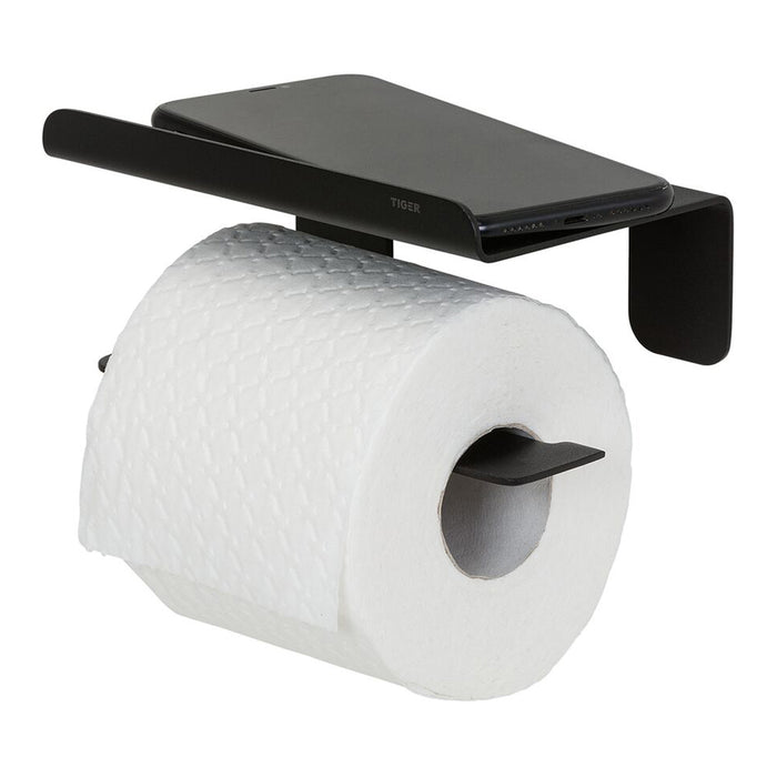 Tiger Colar Toiletrolhouder met Planchet - Zwart