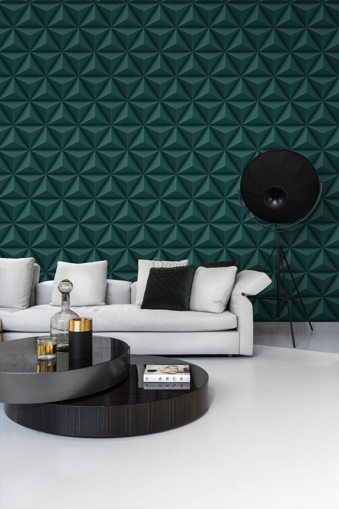 Origin Wallcoverings eco-texture vliesbehang grafisch 3D motief petrol