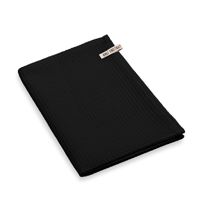 Knit Factory Theedoek  Clint - Zwart - 65x65 cm - 100% Katoen