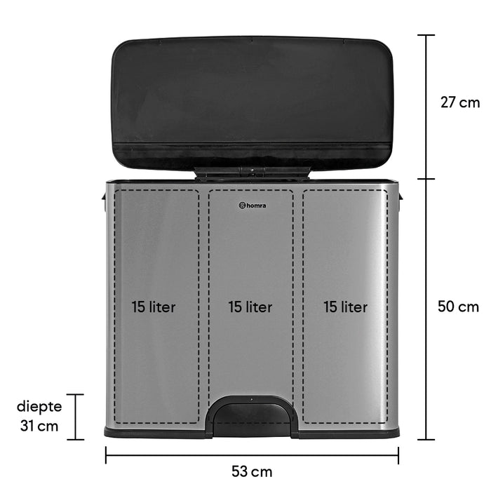 Homra 'Kick me' Afvalemmer met Sensor 45 Liter (15+15+15 liter)