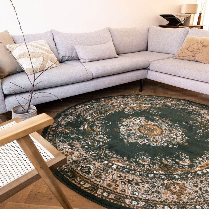 Interieur05 Rond Vintage Vloerkleed Keshan Groen - 160 x 160 cm