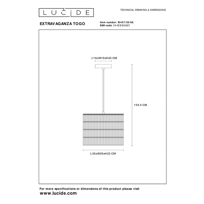 Lucide EXTRAVAGANZA TOGO Hanglamp 1xE27 - Roze