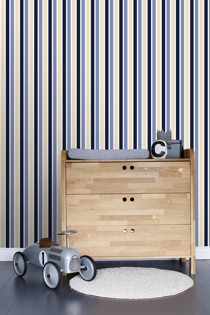 ESTAhome behang strepen marine blauw en beige - 115815 - 53 cm x 10,05