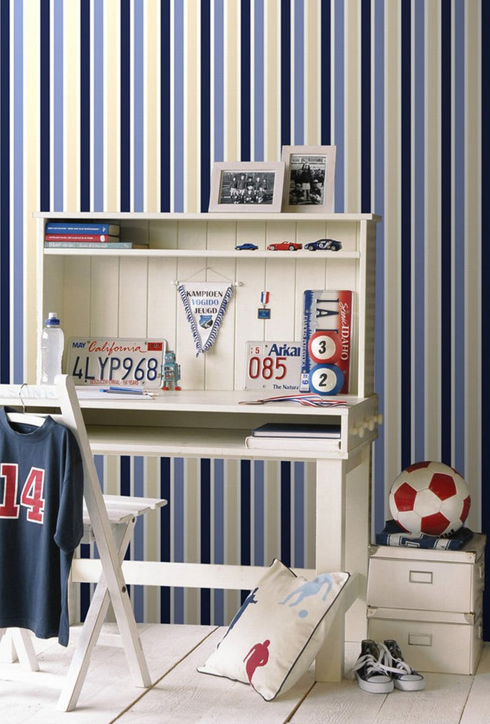 ESTAhome behang strepen marine blauw en beige - 115815 - 53 cm x 10,05