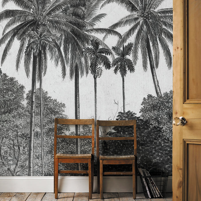 Art for the Home - Fotobehang - Palm Deco - Grijs|Zwart - 300x200 cm