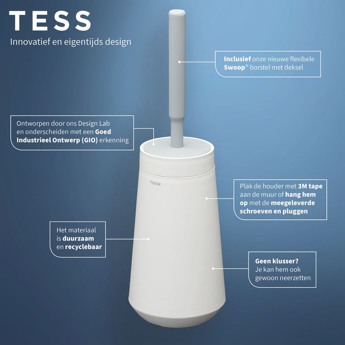 Tiger Tess ToiletborstelHouder met Swoop® borstel flexibel - Wit / Lichtgrijs