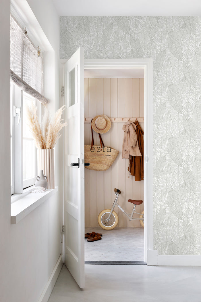 ESTAhome behang getekende bladeren warm grijs - 0,53 x 10,05 m - 13900