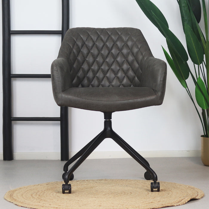 Bronx71 Eetkamerstoel met wieltjes Levi antraciet eco-leer -