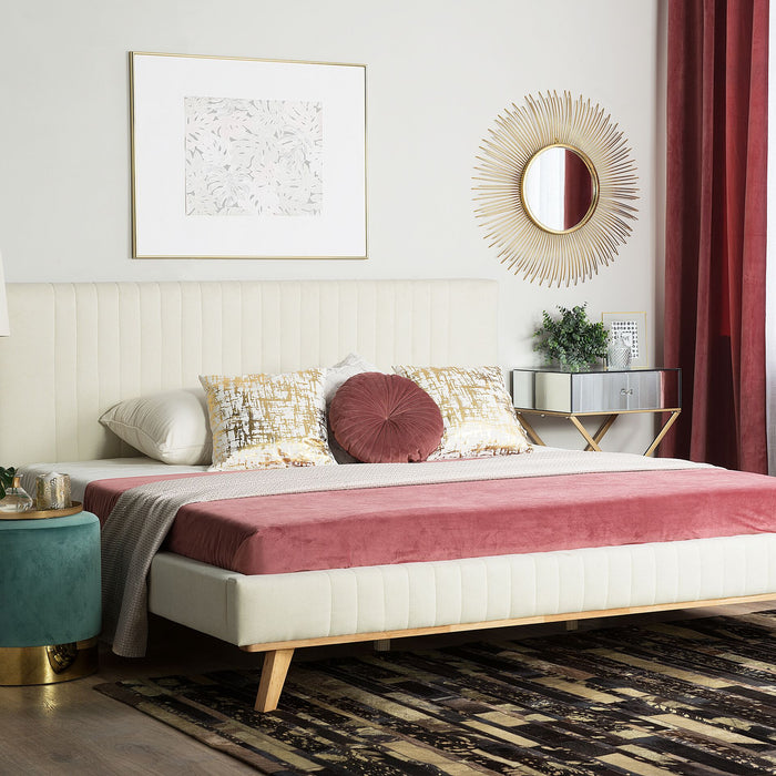 Beliani-TALENCE -Tweepersoonsbed-Lichtbeige-180 x 200 cm-Chenille