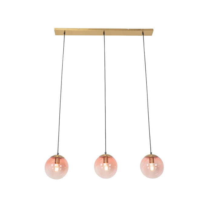 QAZQA Art deco hanglamp messing met roze glas 3-lichts - Pallon