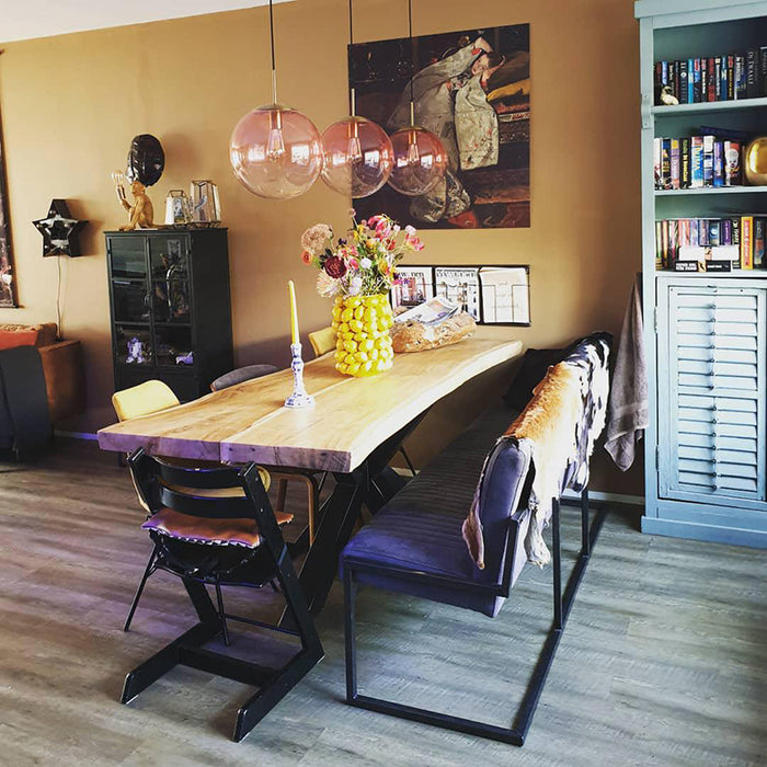 QAZQA Art deco hanglamp messing met roze glas 3-lichts - Pallon