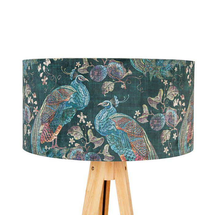 QAZQA Moderne vloerlamp hout stoffen kap pauw 50 cm - Tripod Classic