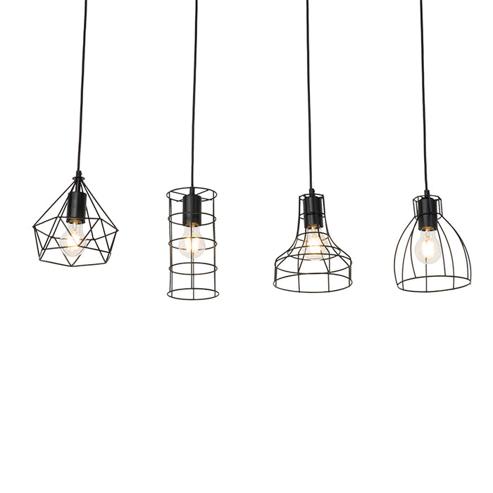 QAZQA Hanglamp esva - Zwart - Industrieel - L 100cm