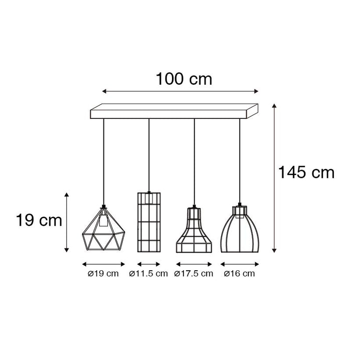 QAZQA Hanglamp esva - Zwart - Industrieel - L 100cm