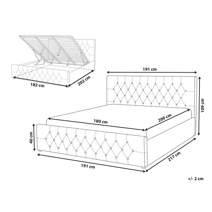 Beliani-AMIENS -Bed met opbergruimte-Grijs-180 x 200 cm-Fluweel