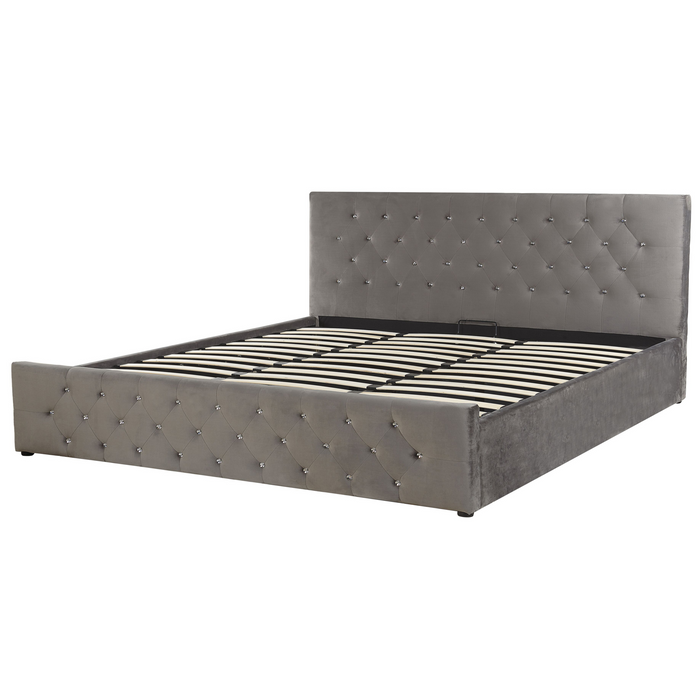 Beliani-AMIENS -Bed met opbergruimte-Grijs-180 x 200 cm-Fluweel