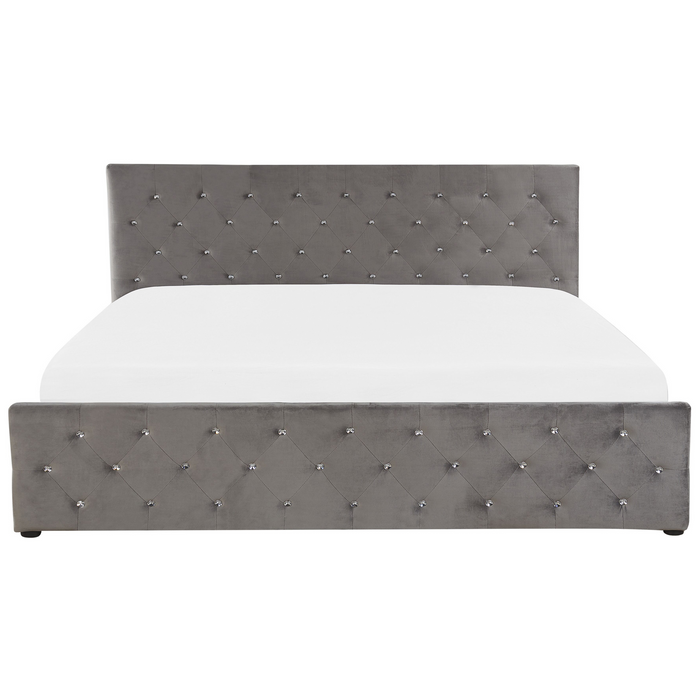 Beliani-AMIENS -Bed met opbergruimte-Grijs-180 x 200 cm-Fluweel