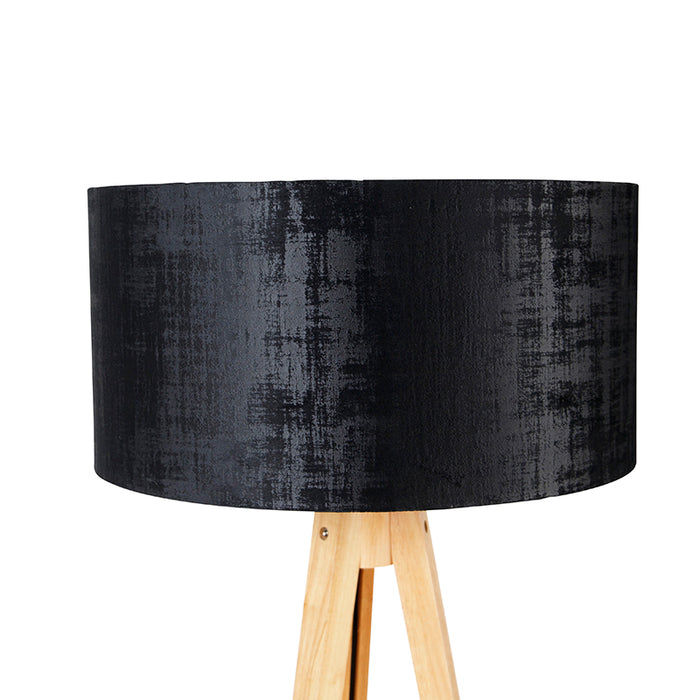 QAZQA Vloerlamp hout met stoffen kap zwart 50 cm - Tripod Classic