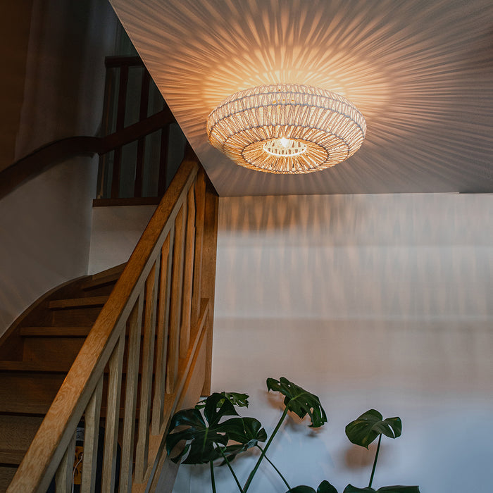 QAZQA Retro plafonnière wit touw rond - Lina