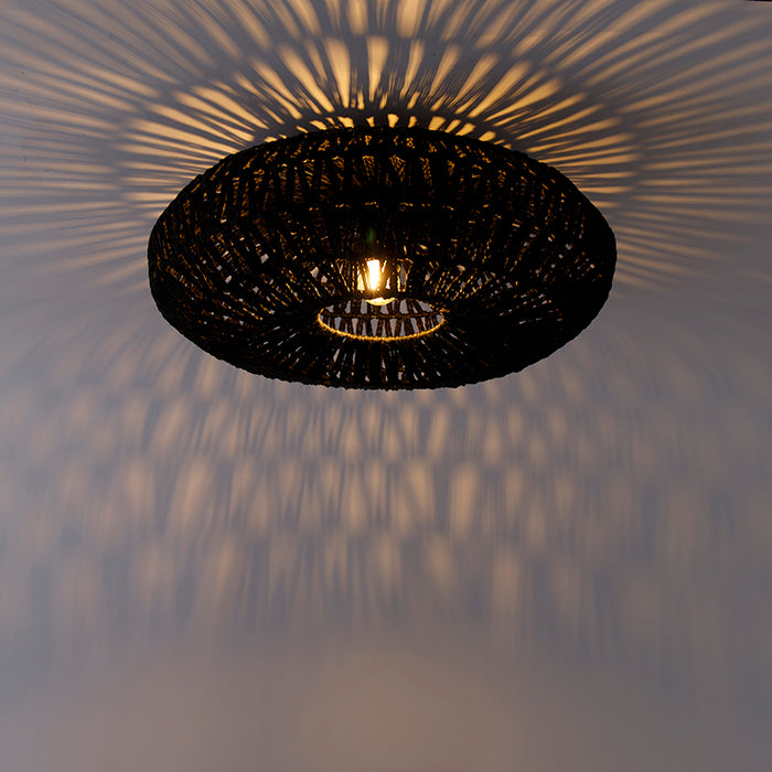 QAZQA Retro plafondlamp zwart touw 50cm - Lina