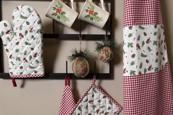 Clayre & Eef Keukenschort  70x85 cm Rood Wit Katoen Vogel BBQ Schort