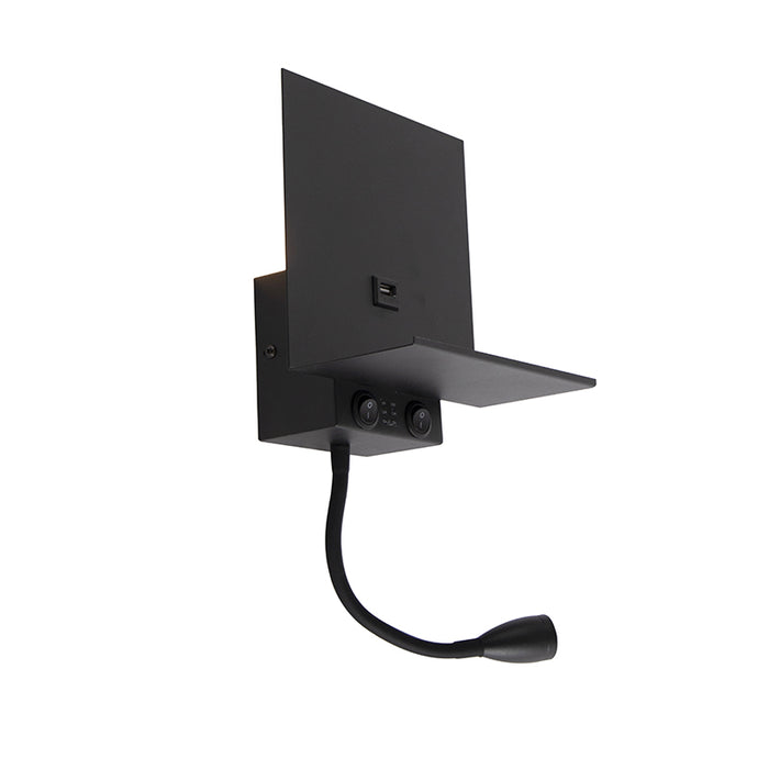 QAZQA Moderne wandlamp zwart met USB en flexarm - Flero