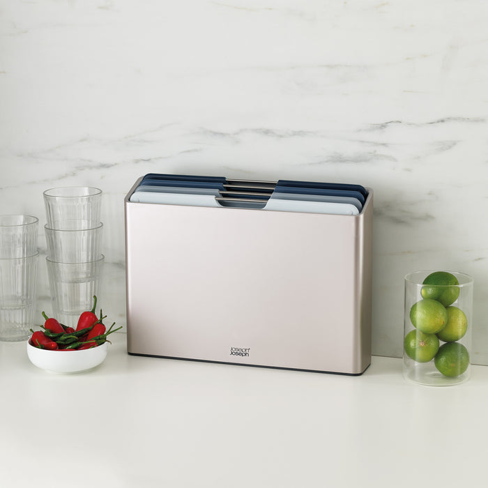 Joseph Joseph Folio Snijplankset - Set van 4 - Zilver / Blauwtinten