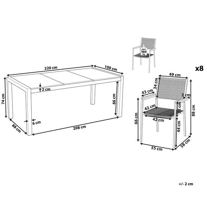 Beliani - GROSSETO - Tuinset voor 8 - Driedelig - Zwart - Graniet