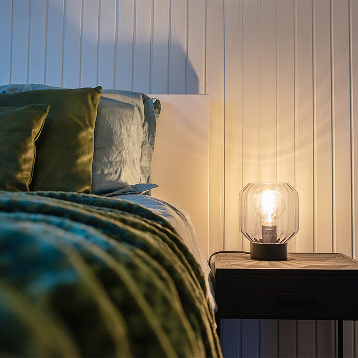 QAZQA Moderne tafellamp zwart met smoke glas - Stiklo