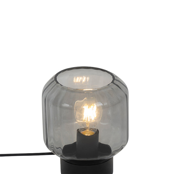 QAZQA Moderne tafellamp zwart met smoke glas - Stiklo