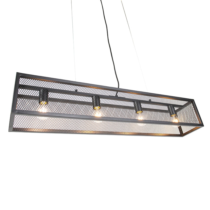 QAZQA Smart industriële hanglamp zwart incl. 4 WiFi A60 - Cage Wire